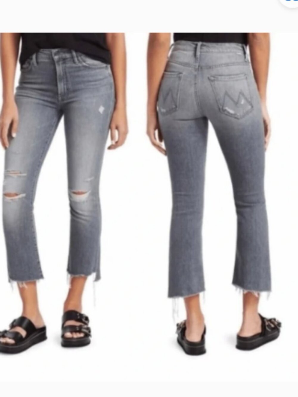 Mother 28 The Insider Crop Step Fray Boot Cropped Jeans in Ace of Spades Gray